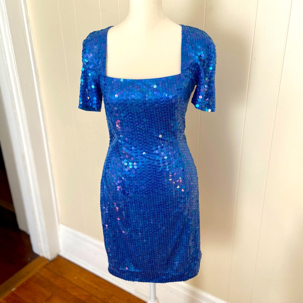Vintage Nite Line Blue Sequin Dress size 4